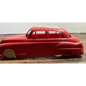 LAPIN Plastic Red Cadillac Car 5 In Long Vintage 1950's White Wheels